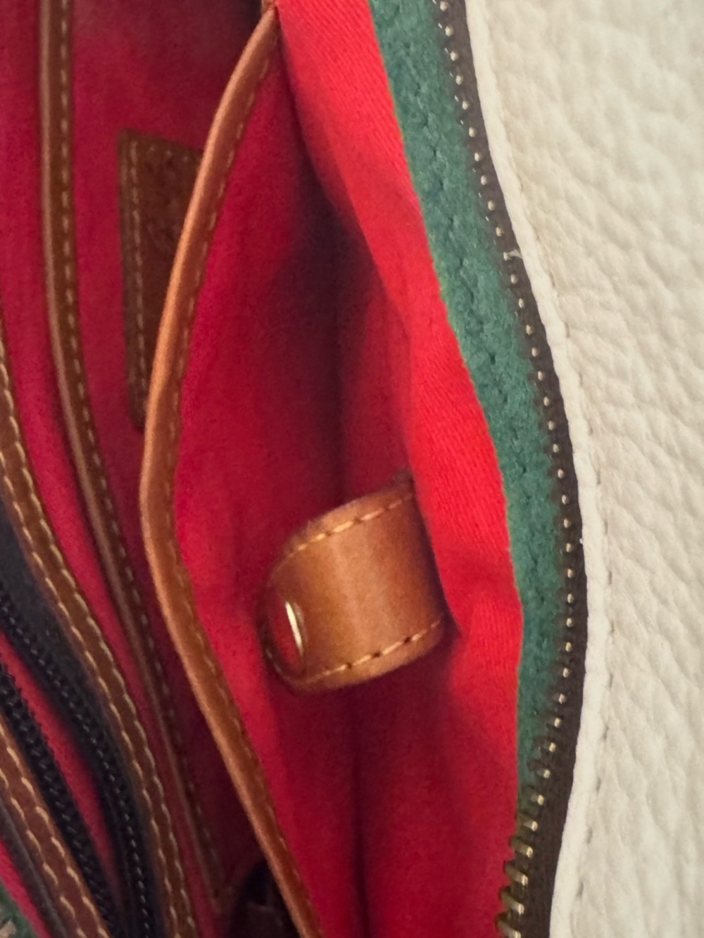 Dooney & Bourke Cream Leather Satchel with Brown Trim and Brass Hardware - Picture 7 of 12